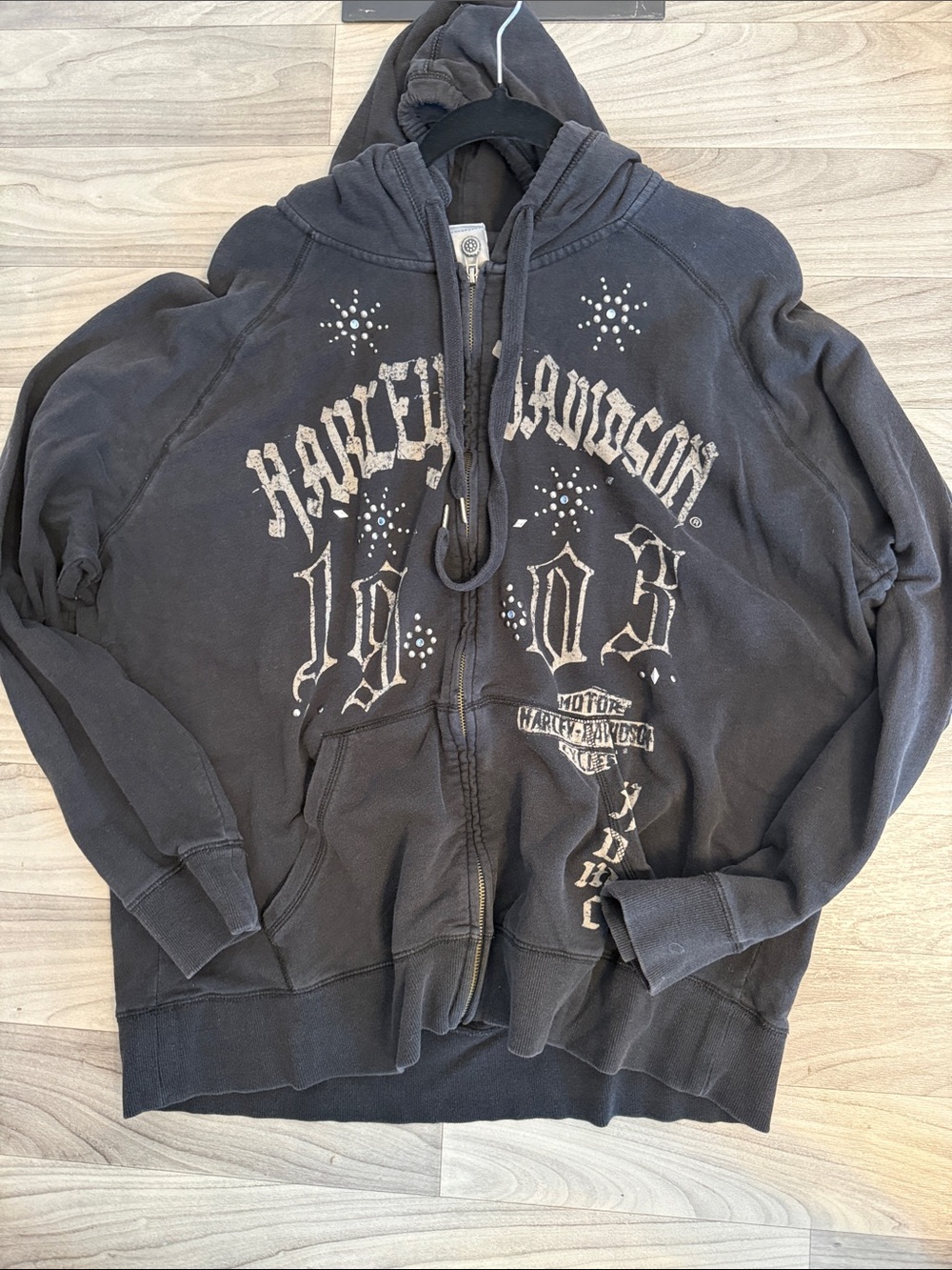 Harley-Davidson Black Womens Zip-Up Hoodie with Distressed Logo